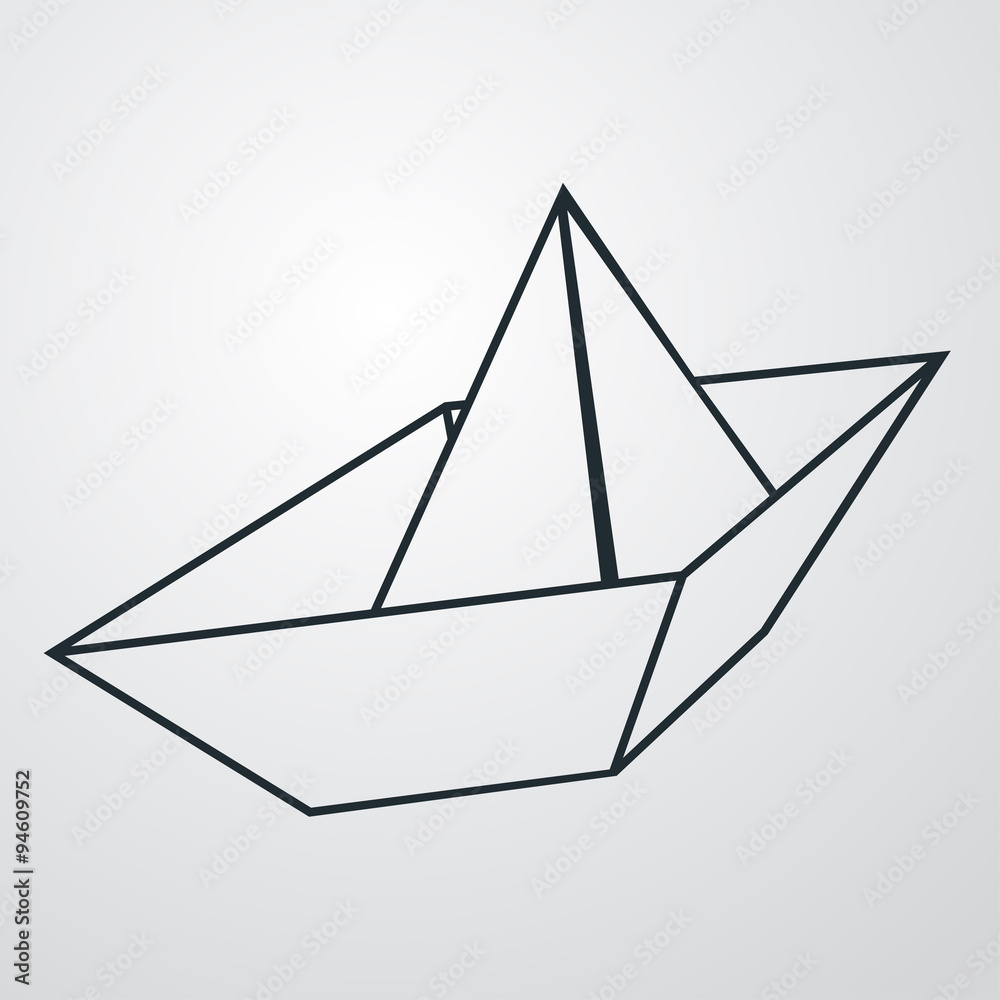 Icono plano barco de papel sobre fondo degradado Icono plano barco de papel sobre fondo degradado