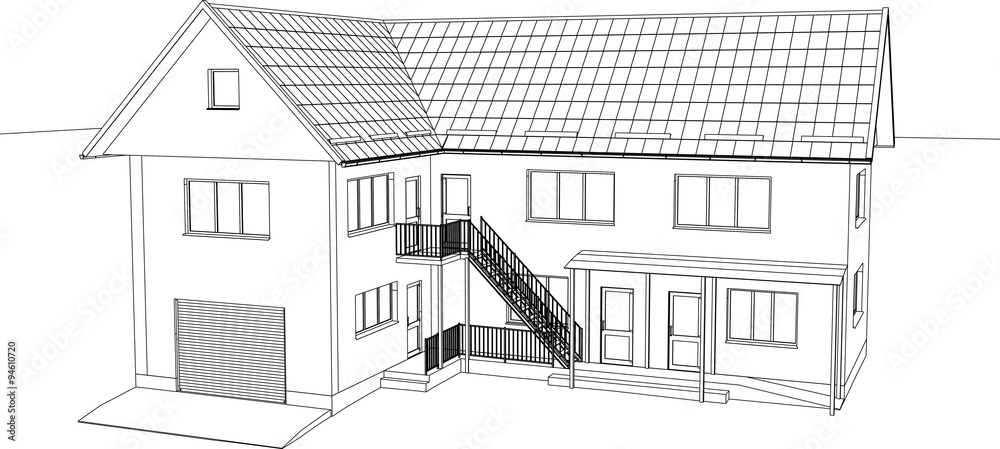 The house drawing in the vector. The contours of the house.