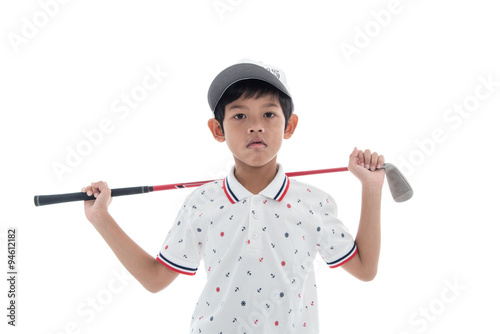 Asian Golfer on white.