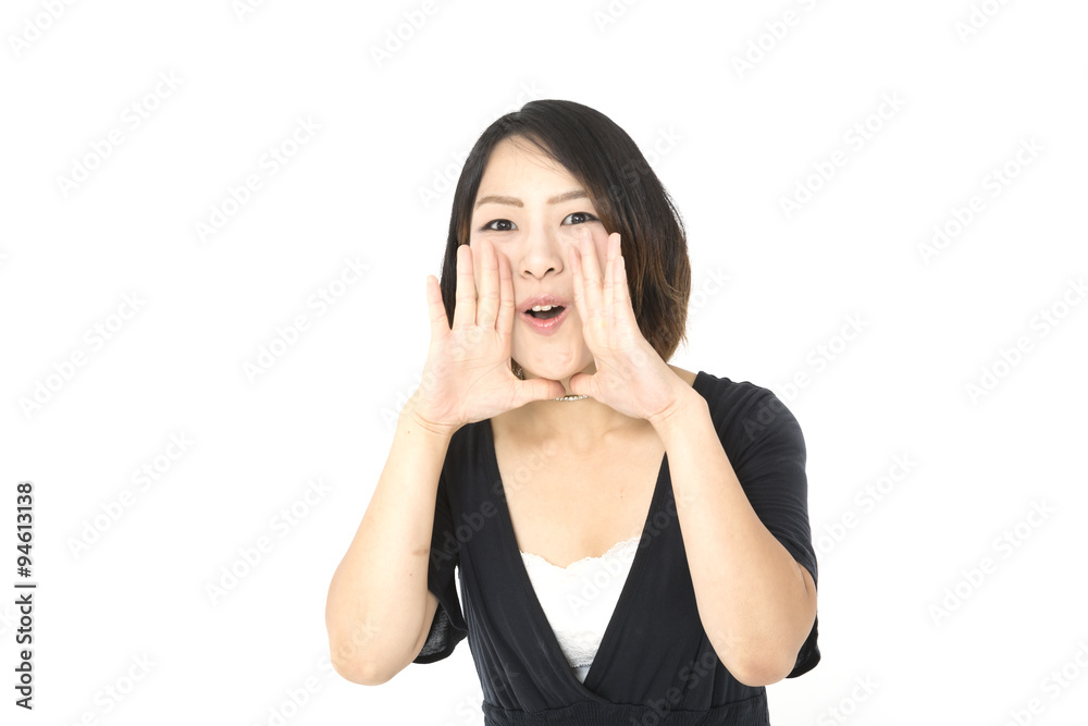 若い女性 ポーズ 手をあてて叫ぶ 若い女性 ポーズ 手をあてて叫ぶ