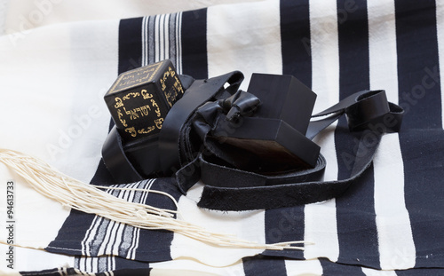 Obraz na płótnie Tefillin and tallit. Text-tefillin Israel