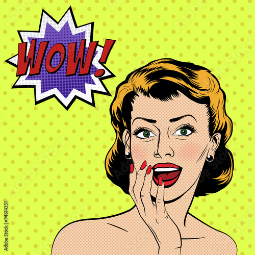 Vector surprised woman in the pop art comics style