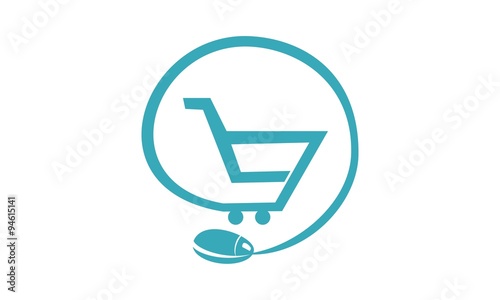 Shopping cart and computer mouse as online shopping