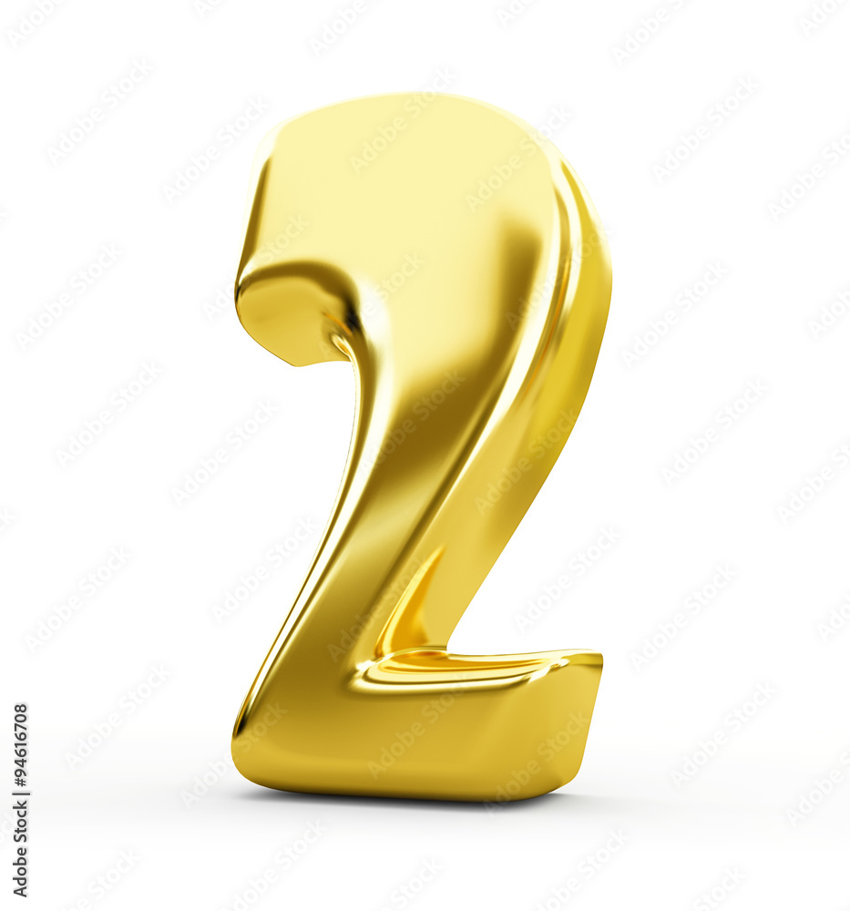 3d gold metal number 2 two isolated white background 3d gold metal number 2 two isolated white background