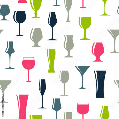 Alcoholic Glass Silhouette Seamless Pattern Background Vector Il