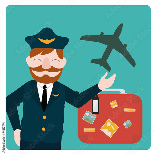 flight attendant illustration over color bakcground