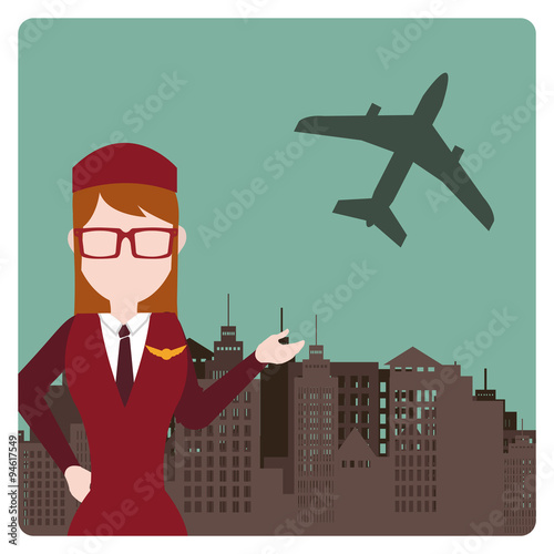 flight attendant illustration over color bakcground