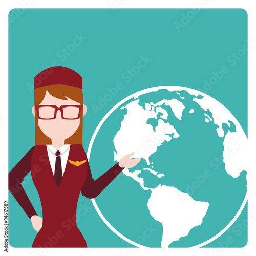 flight attendant illustration over color bakcground