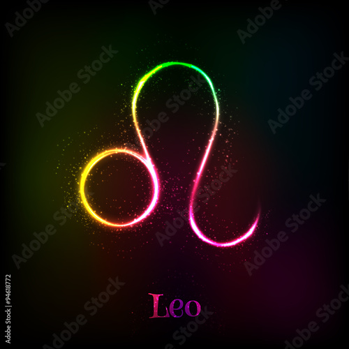 Shining neon zodiac Leo vector symbol