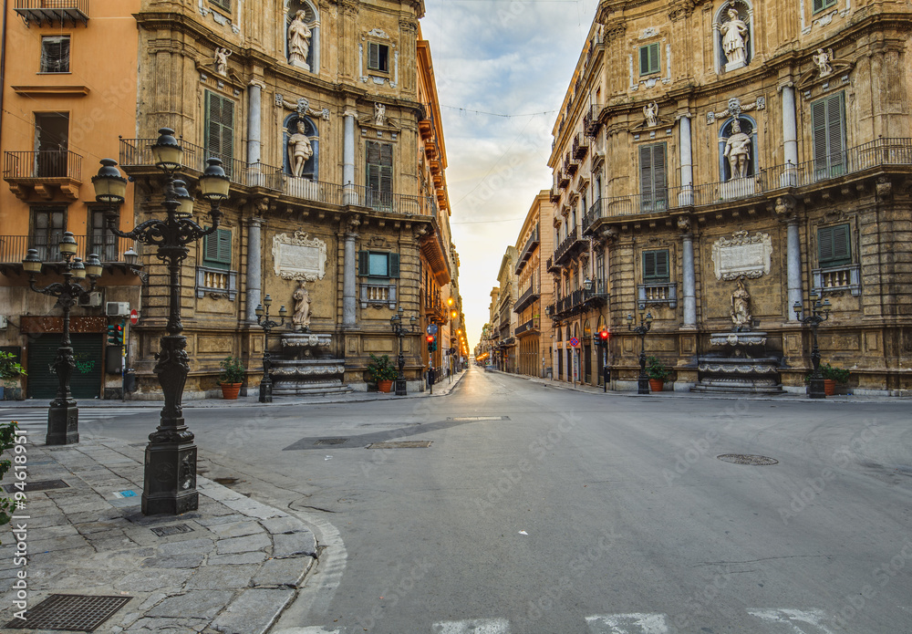 Palermo City in Sicily, Italy. Four Corners
