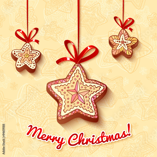 Christmas bright honey-cakes with red ribbons