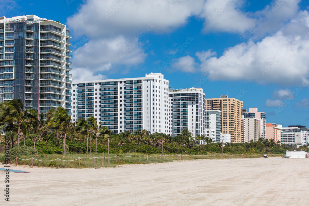 Modern residential buildings on the coast in Miami Beach, Florid