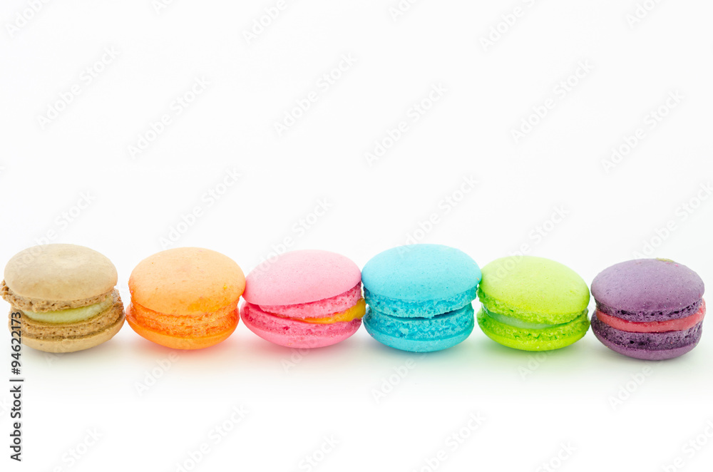 Colorful macaroons on white.