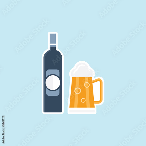 Flat Icon Of Beer Bottle & Mug. Eps.-10.