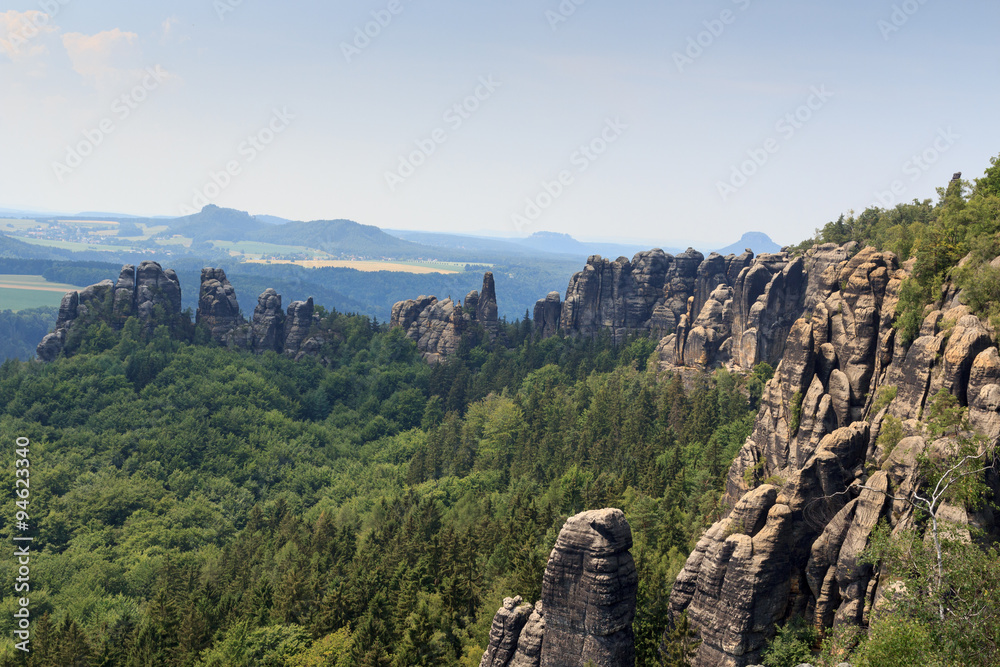 Panorama with rocks, mountains in Saxon Switzerland