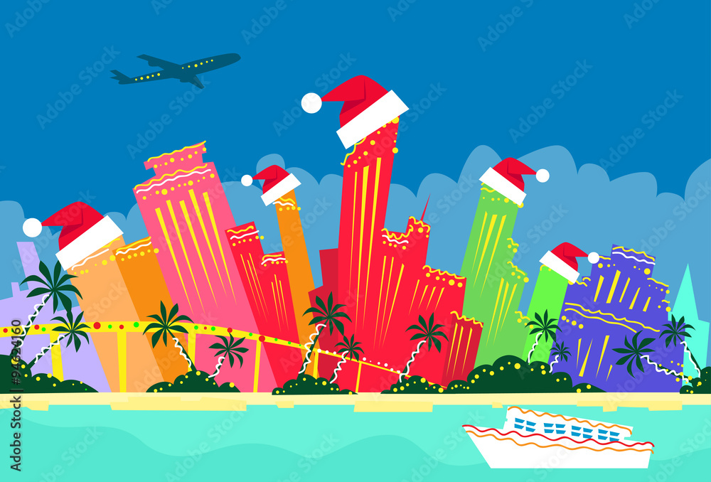Fototapeta premium Miami Florida United States Abstract Skyline City Skyscraper Christmas Silhouette New Year