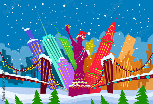 New York Skyline City Skyscraper Christmas Silhouette Year