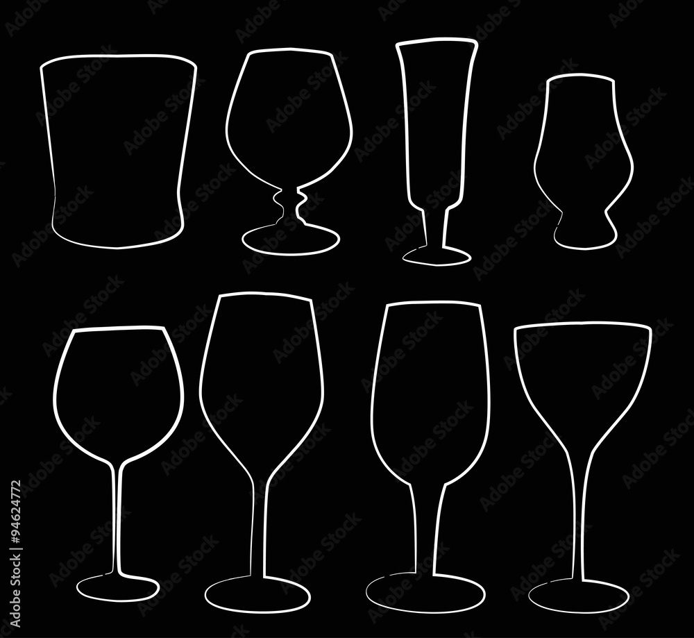 eight glass outlines isolated on black Adobe Stock
