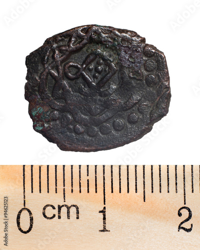 Quadro su tela Copper coins of the Golden Horde. Number 2_1. Macro. Isolated