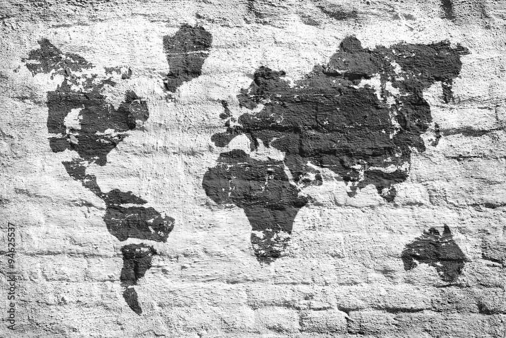 Fototapeta Biała ściana i mapa obrazkowa świata