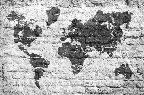 Naklejka Biała ściana i mapa obrazkowa świata