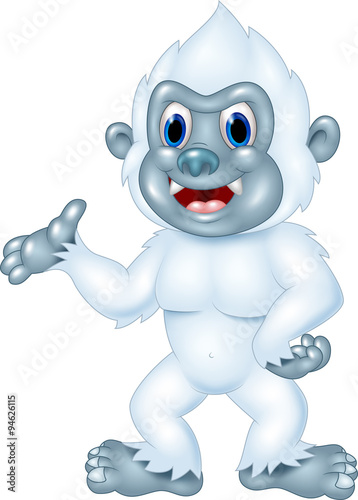 Cartoon Yeti presenting isolated on white background