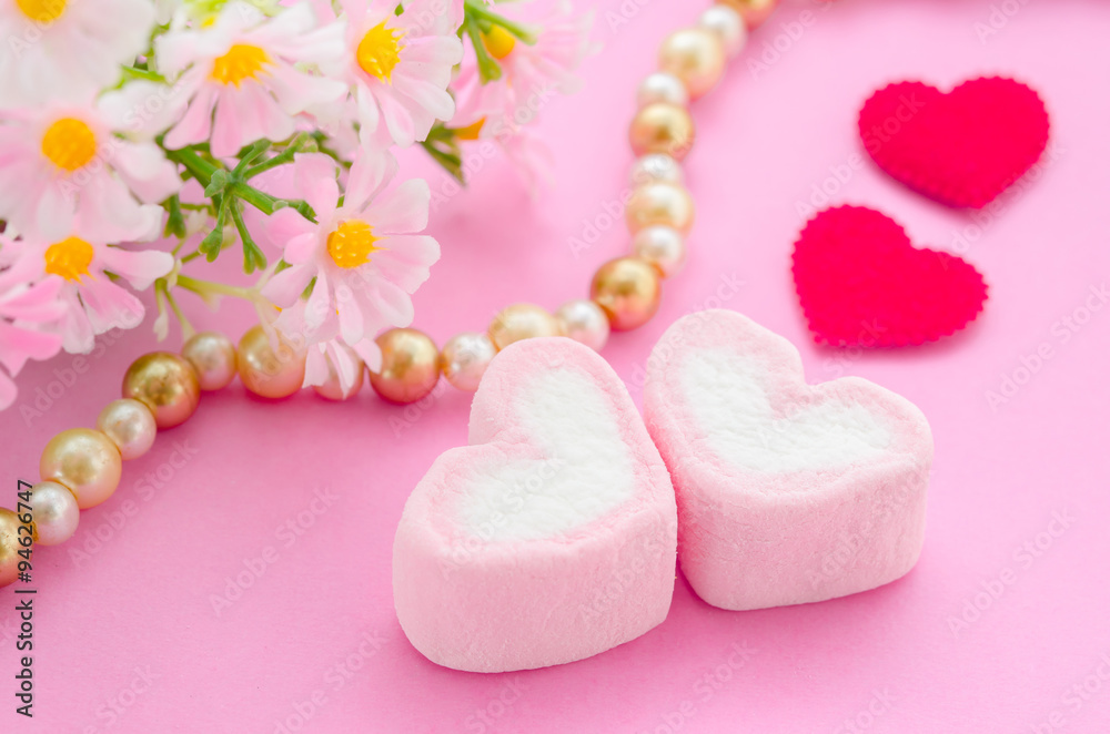 Pink marshmallow herat shape. Pink marshmallow herat shape.