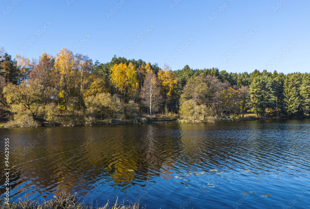 Autumn landscape with lake and forest