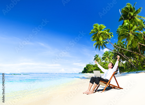 Happy Successful Businessman Freedom Vacation Concept