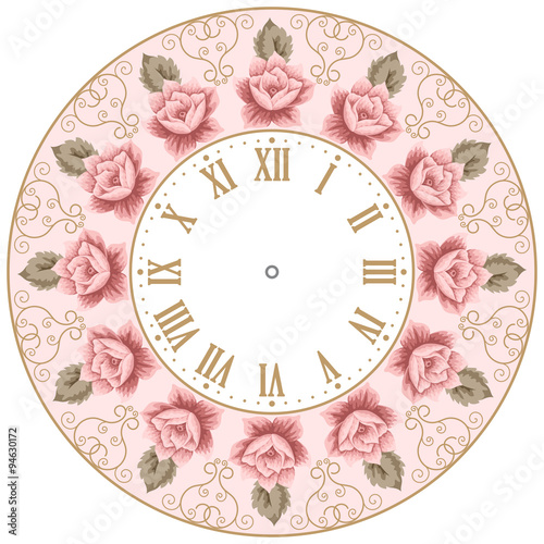 Vintage clock face with roses