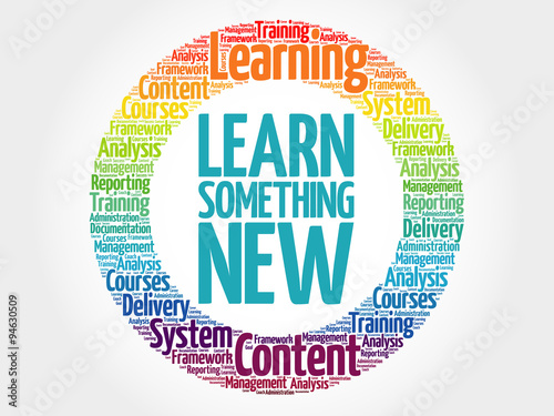 Learn Something New circle stamp word cloud, business concept