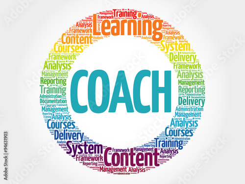 Coach circle stamp word cloud, business concept
