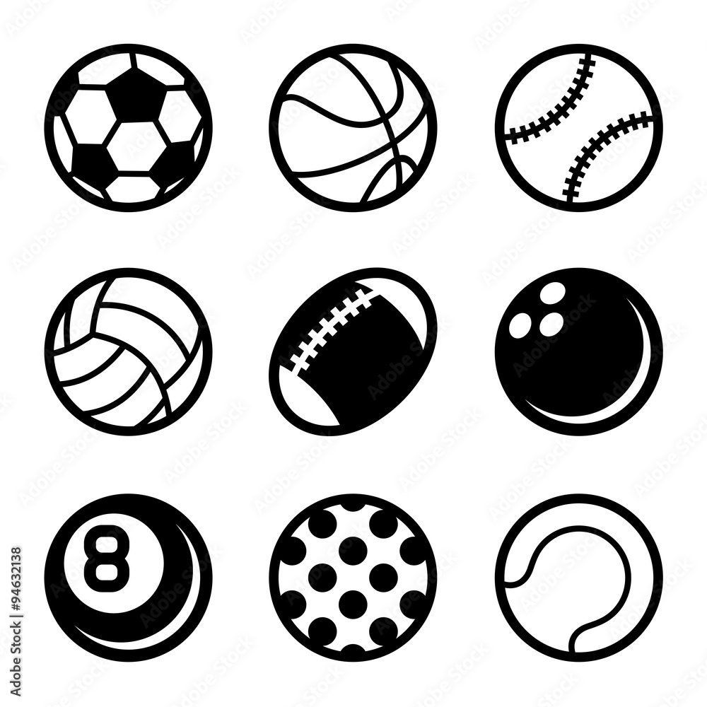 Sports Balls Icons Set on White Background. Vector Sports Balls Icons Set on White Background. Vector