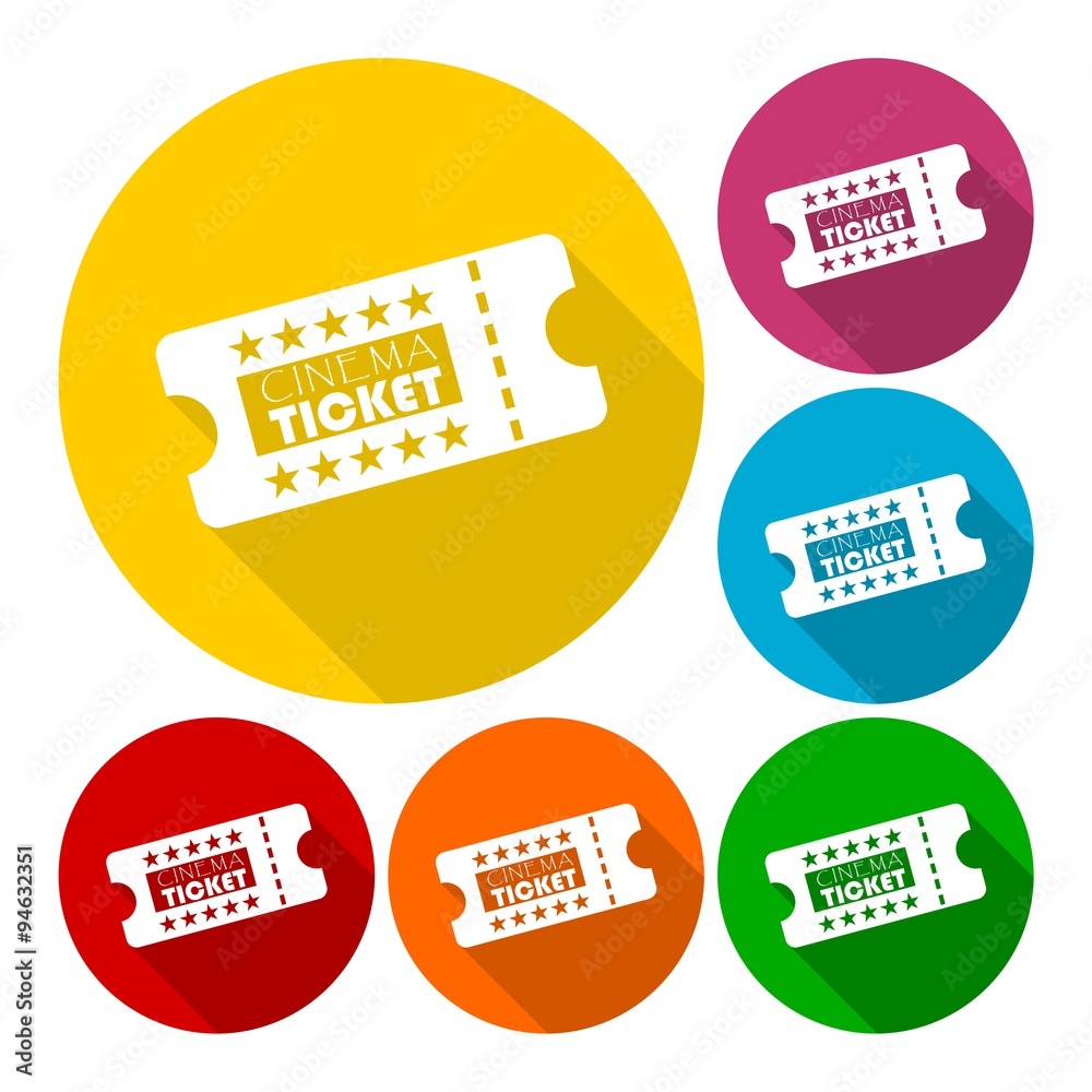 Cinema ticket icons set with long shadow Cinema ticket icons set with long shadow