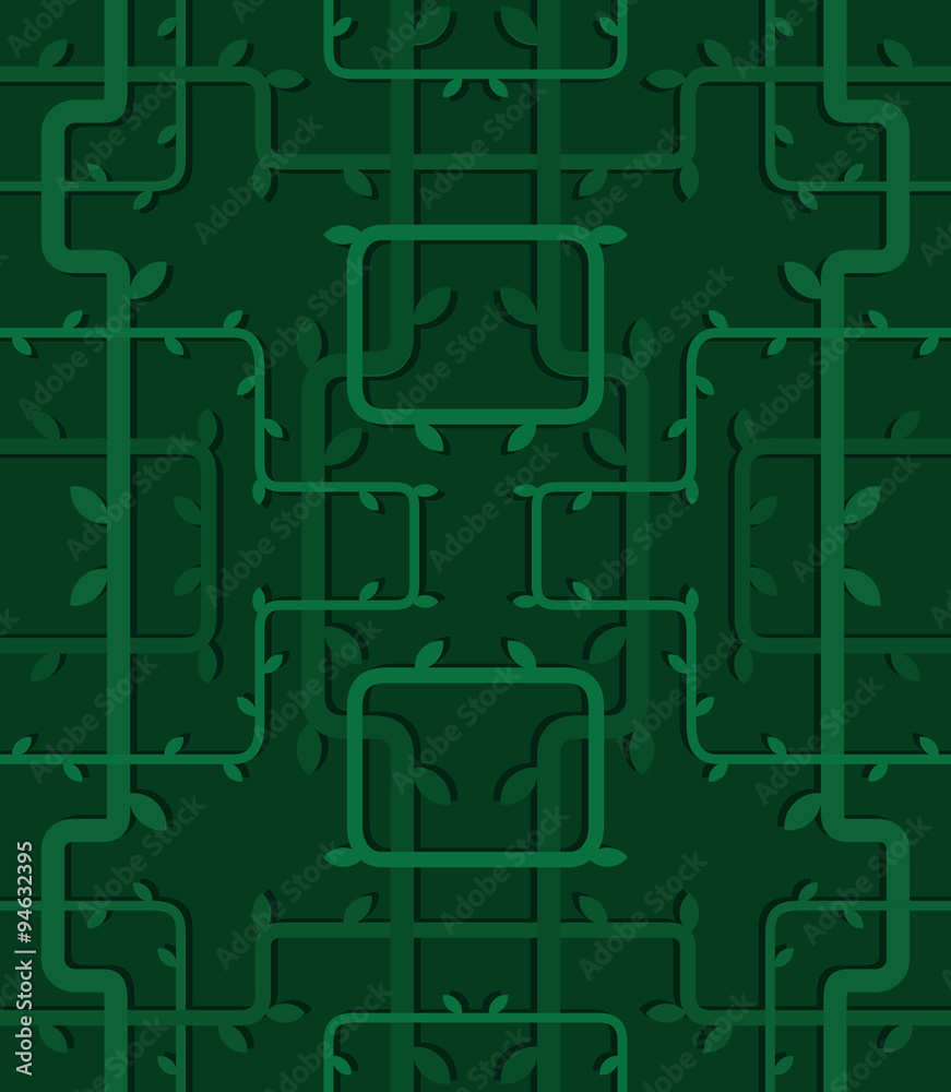 Vector floral seamless pattern green. Image of abstract background consisting of a green branches of plants with leaves on a dark green background. Vector floral seamless pattern green. Image of abstract background consisting of a green branches of plants with leaves on a dark green background.