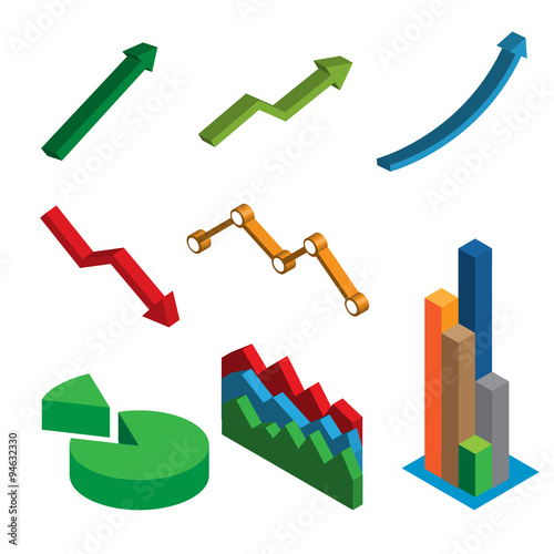 Set of 3d vector charts in  analytical pie charts, increase arro photo