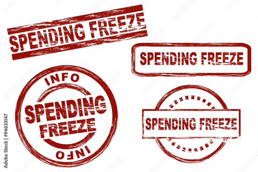 Set of stylized stamps showing the term spending freeze. All on white background. Set of stylized stamps showing the term spending freeze. All on white background.