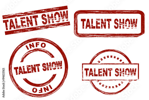 Set of stylized stamps showing the term talent show. All on white background.