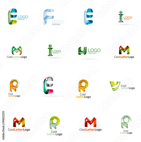 Set of colorful abstract letter corporate logos created with overlapping flowing shapes. Universal business icons for any idea isolated on white