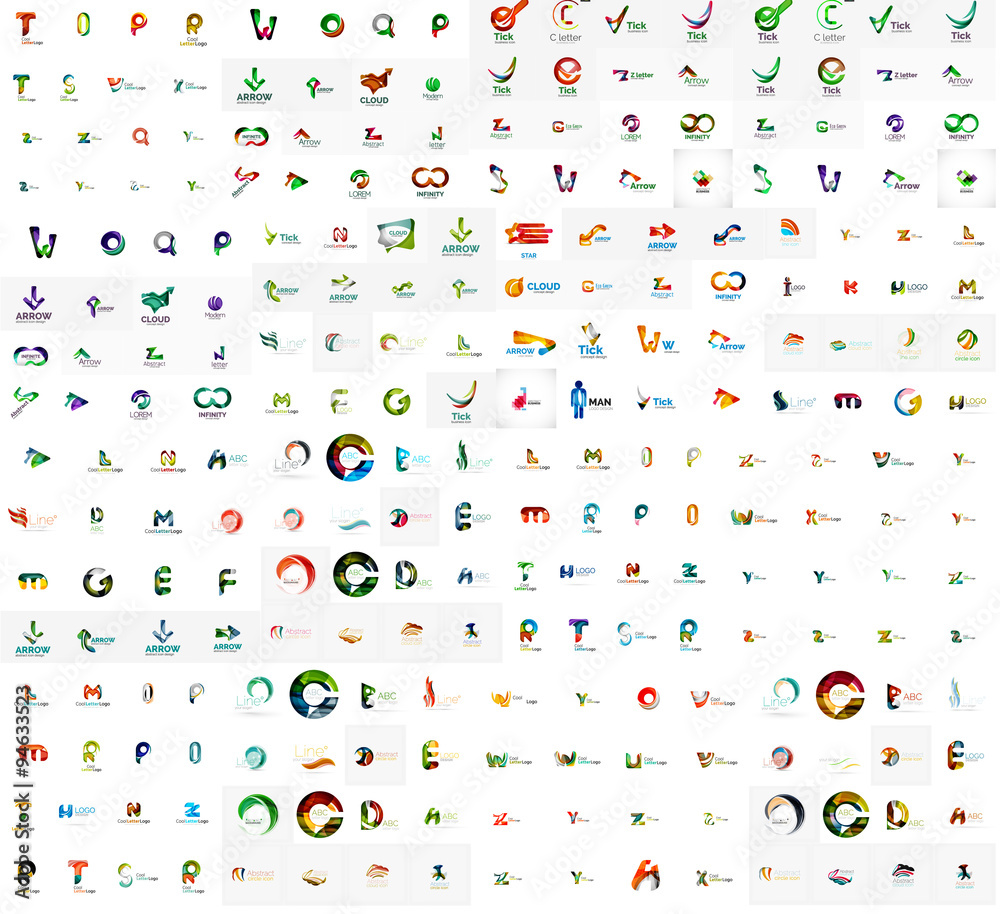 Mega set of geomeric lettering company logos