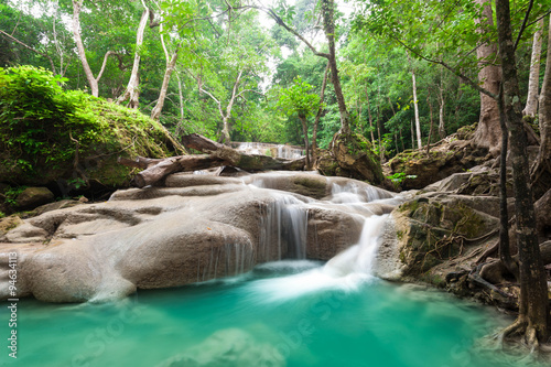 Deep forest waterfall at Erawan waterfall National Park Kanchanaburi  Thailand