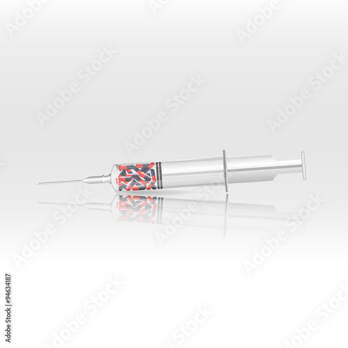 capsule medicines in Syringe   with glossy shadow