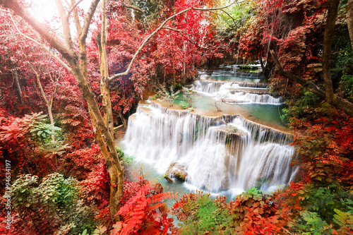 Deep forest waterfall in autumn scene at Huay Mae Kamin waterfall, Kanchanaburi, Thailand