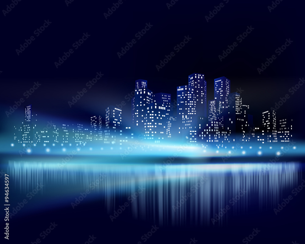 City view at night. Vector illustration