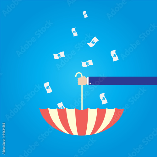upturned umbrella to recieve falling down money
