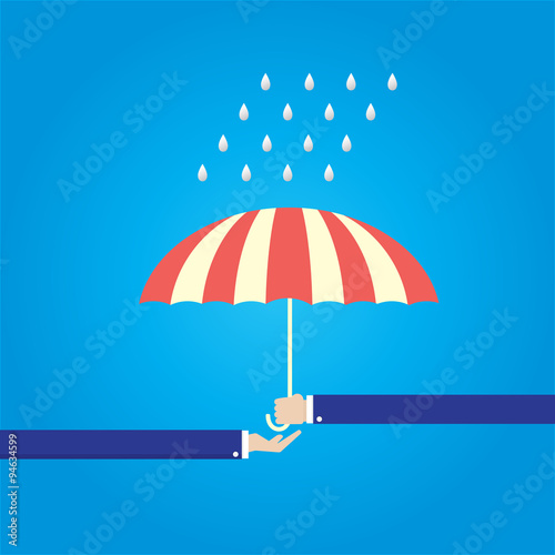 send open umbrella to other hand for protect rain drop