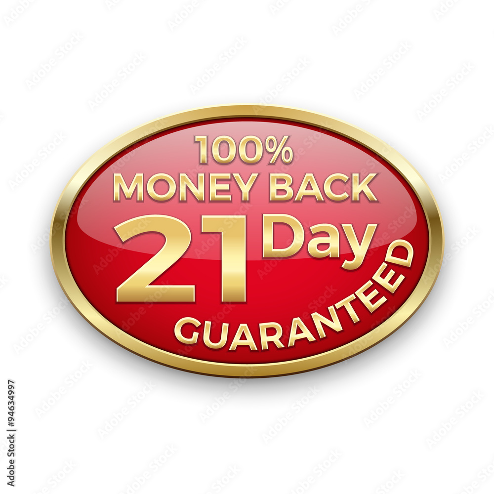 Red money back guarantee button Red money back guarantee button
