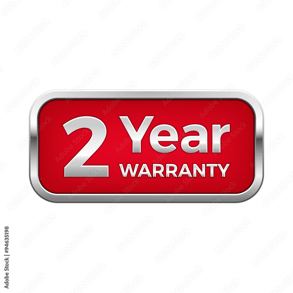 Red 2 year warranty button in silver frame Red 2 year warranty button in silver frame