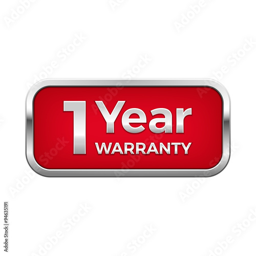 Red 1 year warranty button in silver frame