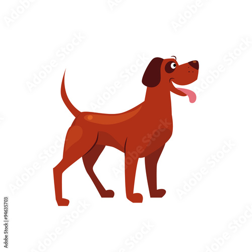 Standing Brown Dog with a Spot on Ear. Vector Illustration